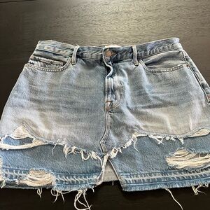Frame Denim Light Blue Distressed Mini Skirt